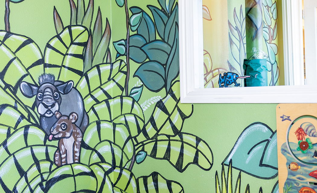 Close up of wildlife themed wall mural